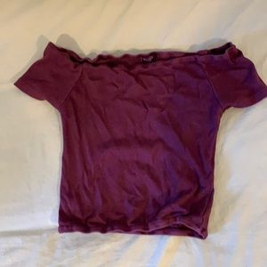 Petite over the shoulder burgundy crop top
